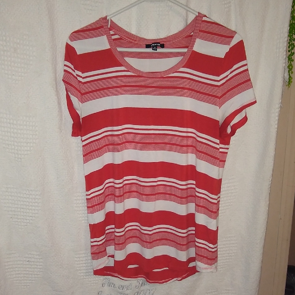 Premise Red and White Striped Short Sleeve Tee